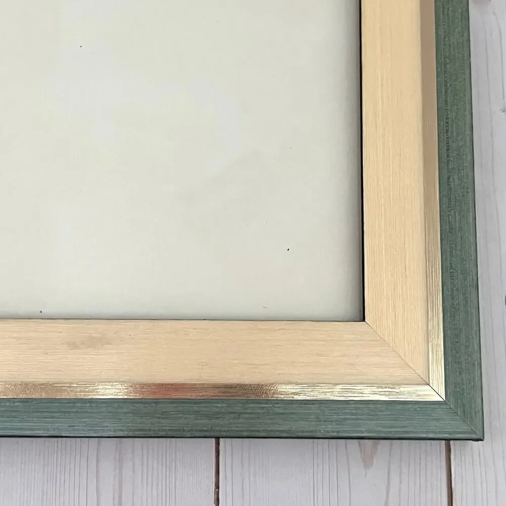 Natalini Italian Picture Frame Natural & Gray Green Wood Tones Gold Accents 5x7